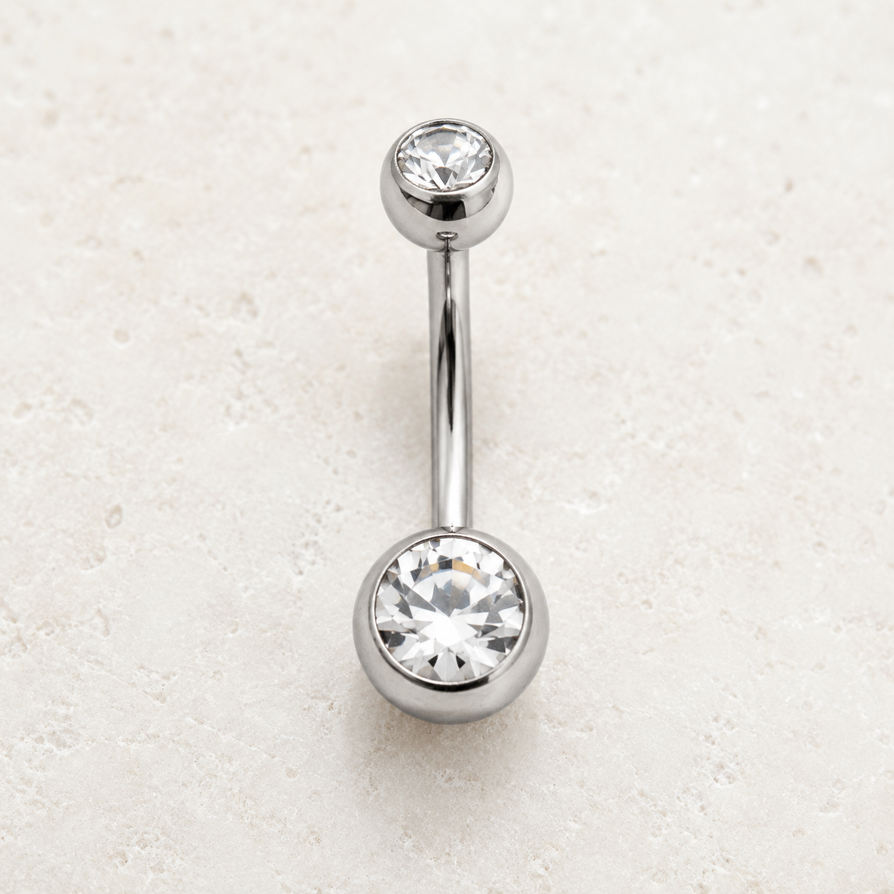 Internally Threaded Navel Ring Clear CZ Balls 14G 316L Steel - Skin Metals