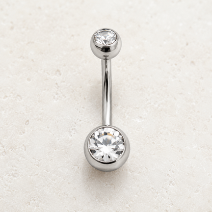 Internally Threaded Navel Ring Clear CZ Balls 14G 316L Steel - Skin Metals