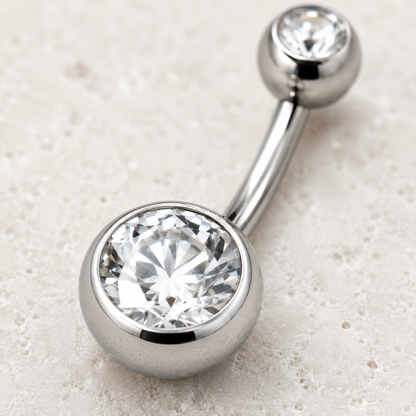Internally Threaded Navel Ring Clear CZ Balls 14G 316L Steel - Skin Metals