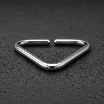 Side view of triangle cartilage earring, 16G seamless 316L stainless steel 10mm diameter
