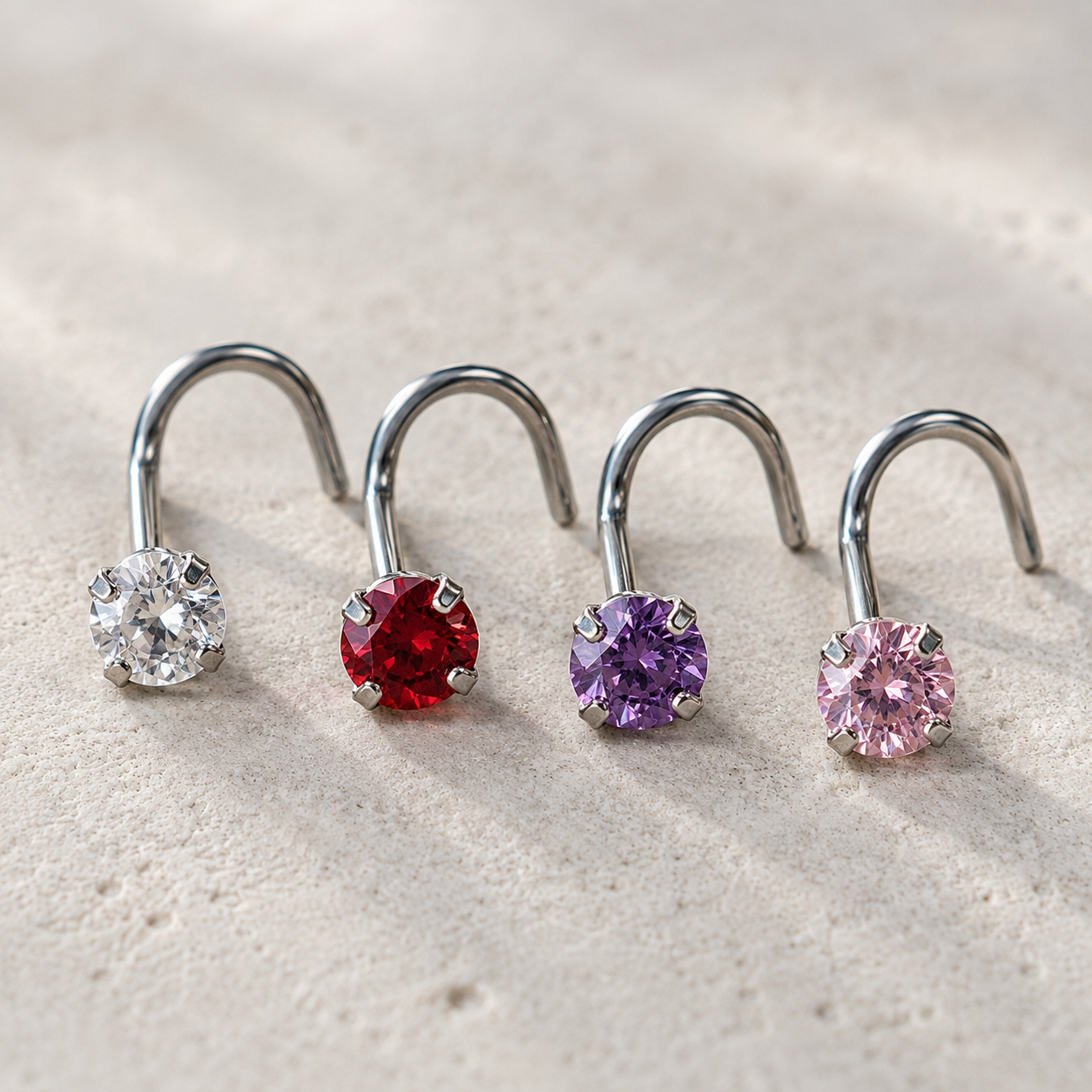 CZ Prong Set Screw Nose Ring 18G 20G | Cubic Zirconia Nose Stud | Implant Grade 316L Stainless Steel | Dainty Gem Nose Ring