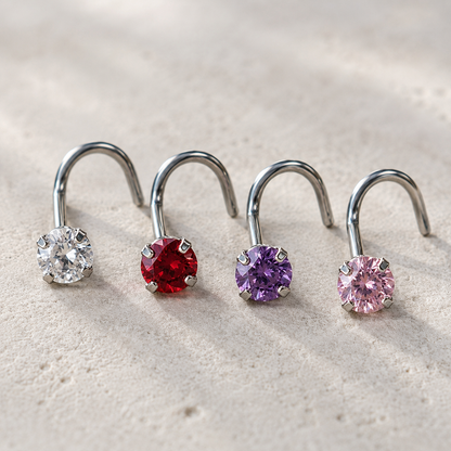 CZ Prong Set Screw Nose Ring 18G 20G | Cubic Zirconia Nose Stud | Implant Grade 316L Stainless Steel | Dainty Gem Nose Ring