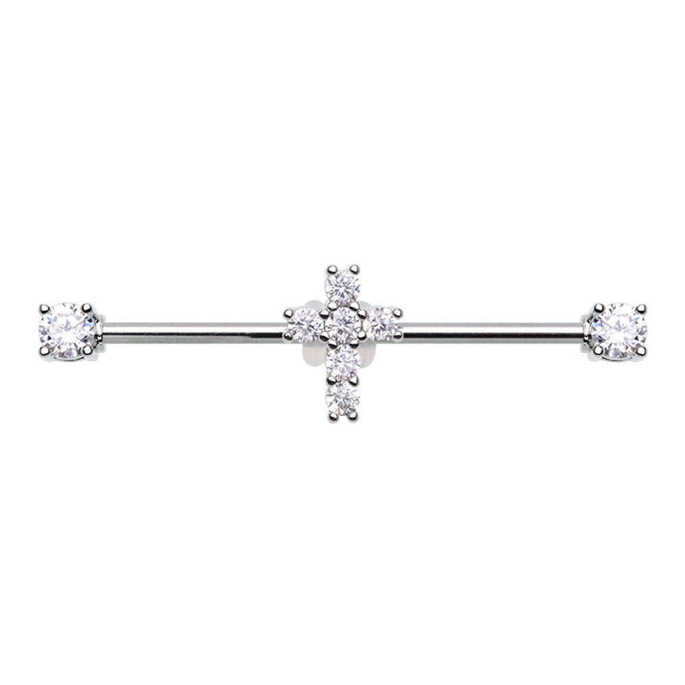 Cubic CZ Bling Cross Prong Set Industrial Barbell Industrial Barbell Impulse Piercings