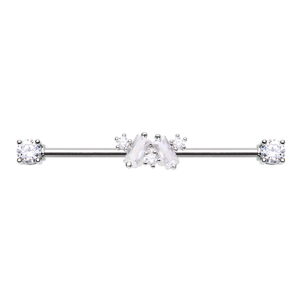 Cubic CZ Bling Baguette Zig-Zag Prong Set Industrial Barbell Industrial Barbell Impulse Piercings