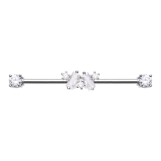 Cubic CZ Bling Baguette Zig-Zag Prong Set Industrial Barbell Industrial Barbell Impulse Piercings