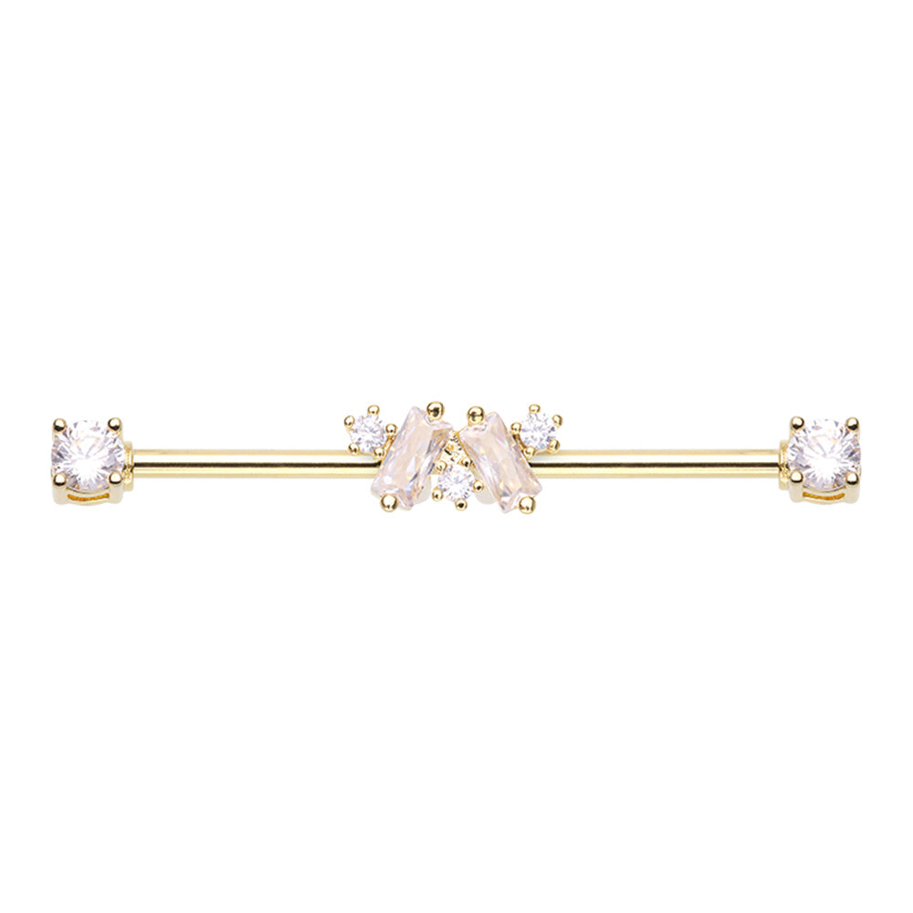 Golden Cubic CZ Bling Baguette Zig-Zag Prong Set Industrial Barbell Industrial Barbell Impulse Piercings