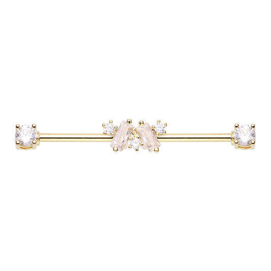 Golden Cubic CZ Bling Baguette Zig-Zag Prong Set Industrial Barbell Industrial Barbell Impulse Piercings