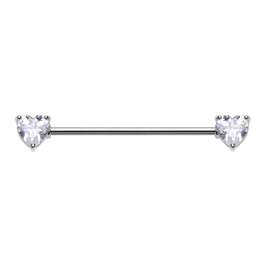 Cubic CZ Bling Heart Prong Set Industrial Barbell Industrial Barbell Impulse Piercings