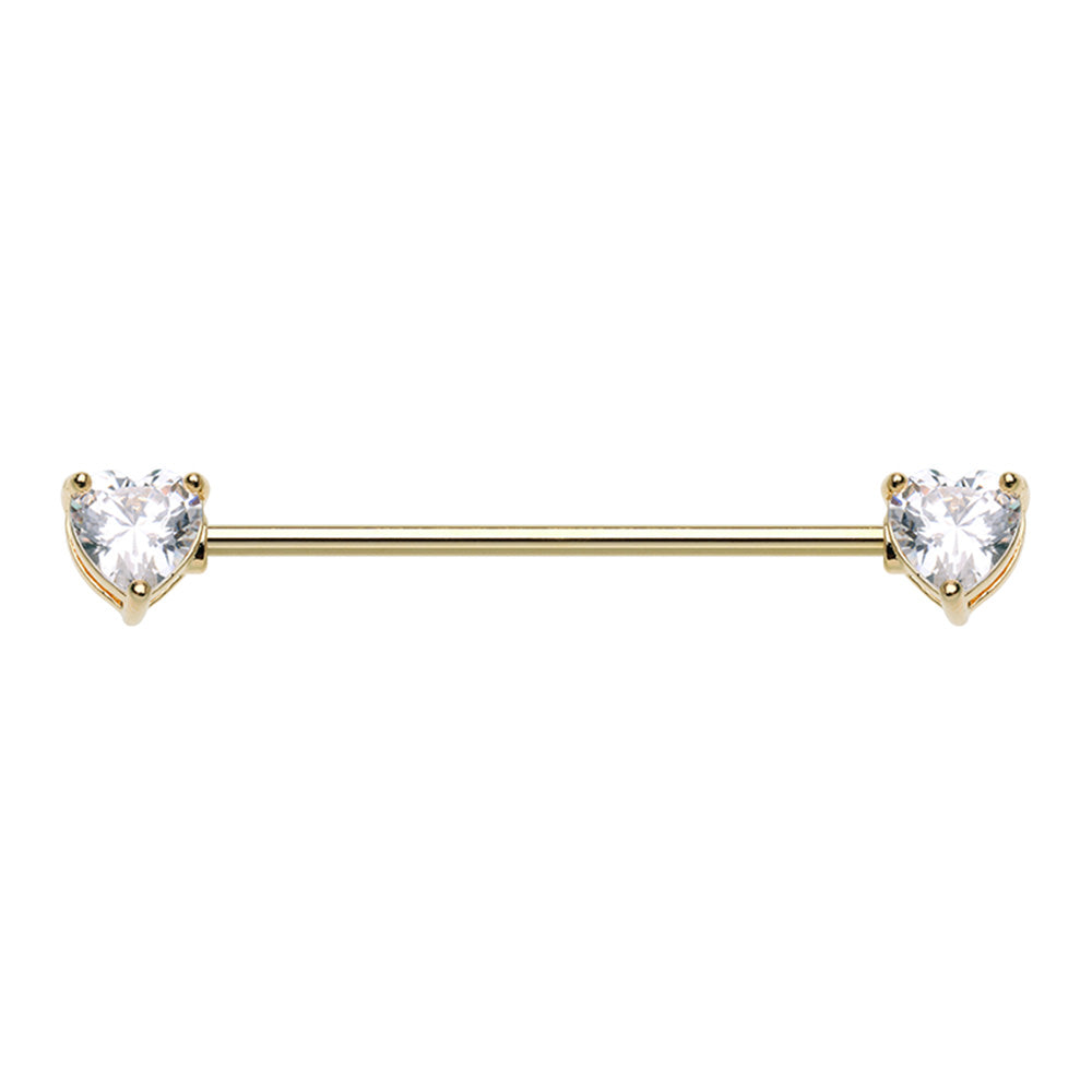 Golden Cubic CZ Bling Heart Prong Set Industrial Barbell Industrial Barbell Impulse Piercings