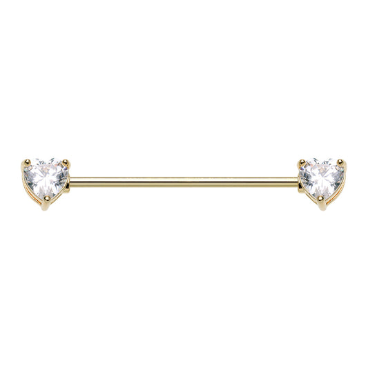 Golden Cubic CZ Bling Heart Prong Set Industrial Barbell Industrial Barbell Impulse Piercings