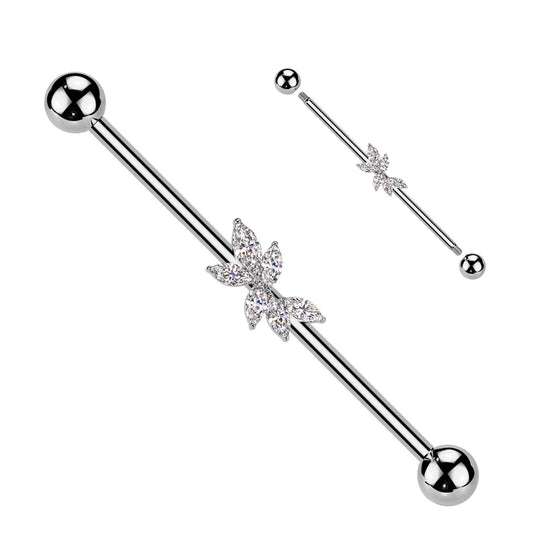 Surgical Steel Marquise CZ Wings Industrial Barbell Industrial Barbell Skin Metals