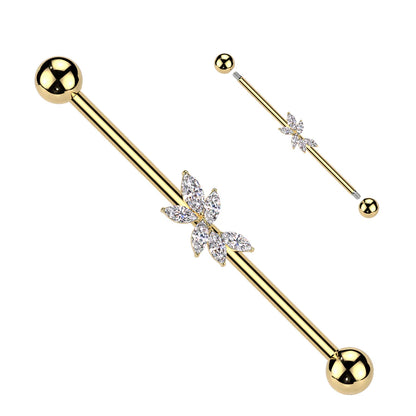 Surgical Steel Marquise CZ Wings Industrial Barbell Industrial Barbell Skin Metals