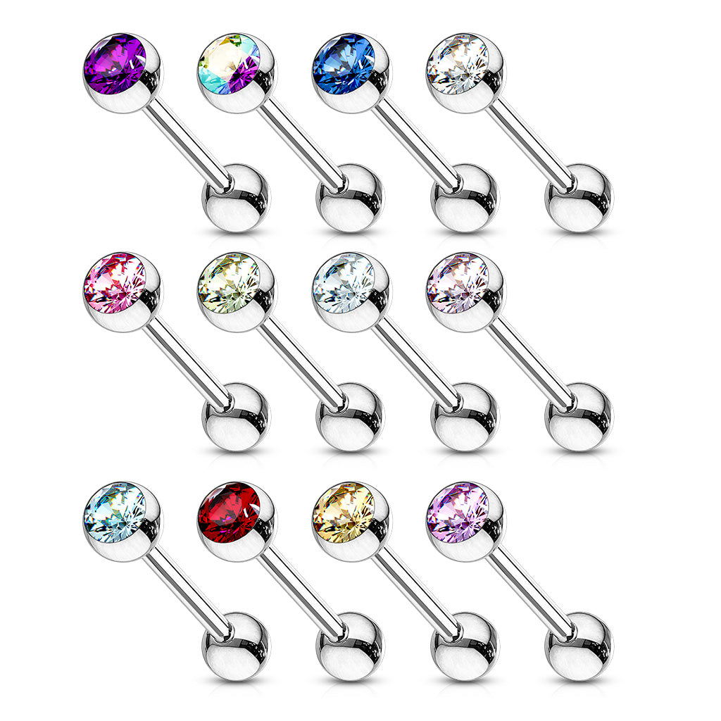 Implant Grade Titanium Internally Threaded Nipple Barbell With Pressed Fit CZ Set Ball Ends Nipple Barbell Skin Metals