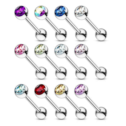 Implant Grade Titanium Internally Threaded Nipple Barbell With Pressed Fit CZ Set Ball Ends Nipple Barbell Skin Metals