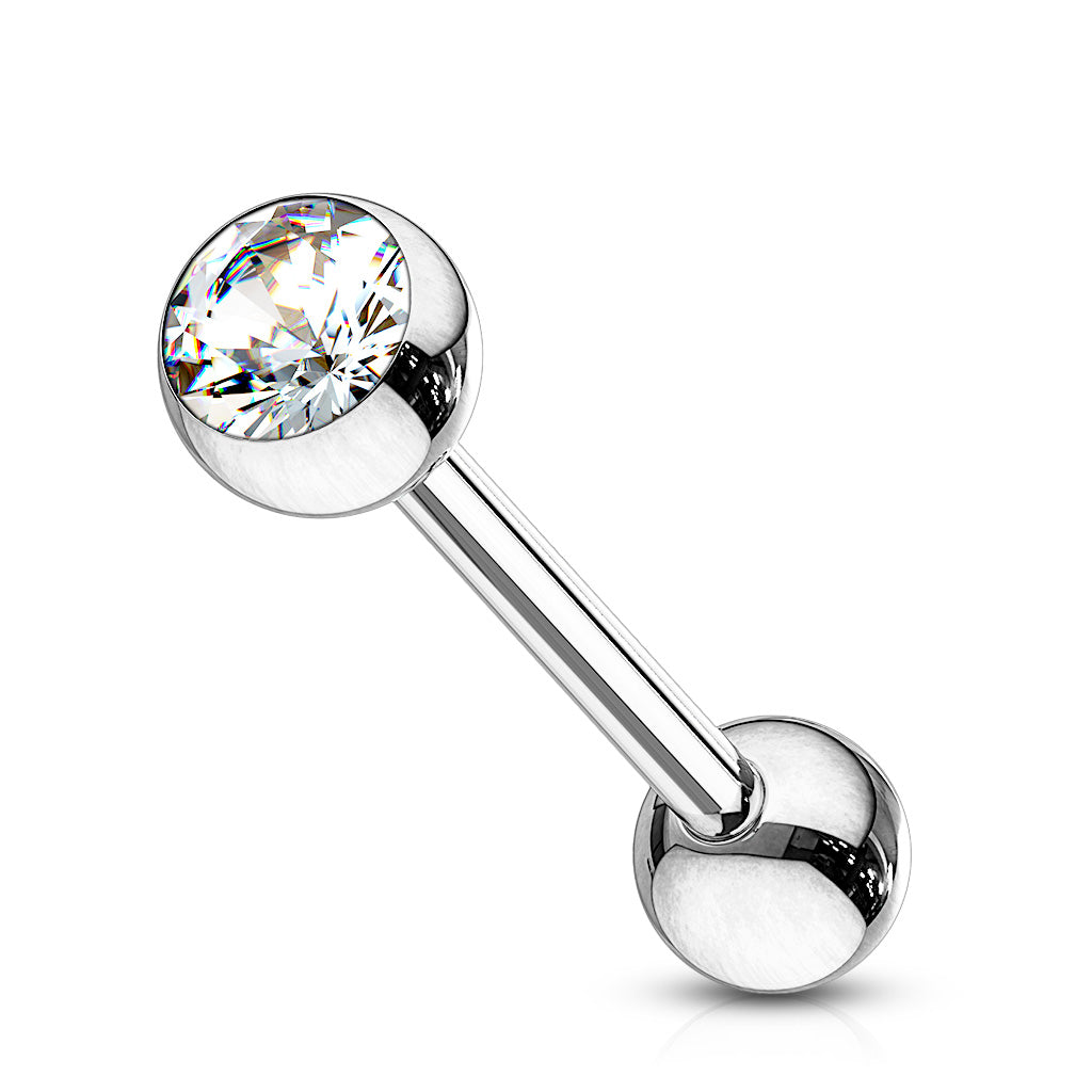 Implant Grade Titanium Internally Threaded Nipple Barbell With Pressed Fit CZ Set Ball Ends Nipple Barbell Skin Metals