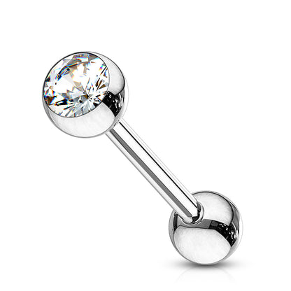 Implant Grade Titanium Internally Threaded Nipple Barbell With Pressed Fit CZ Set Ball Ends Nipple Barbell Skin Metals