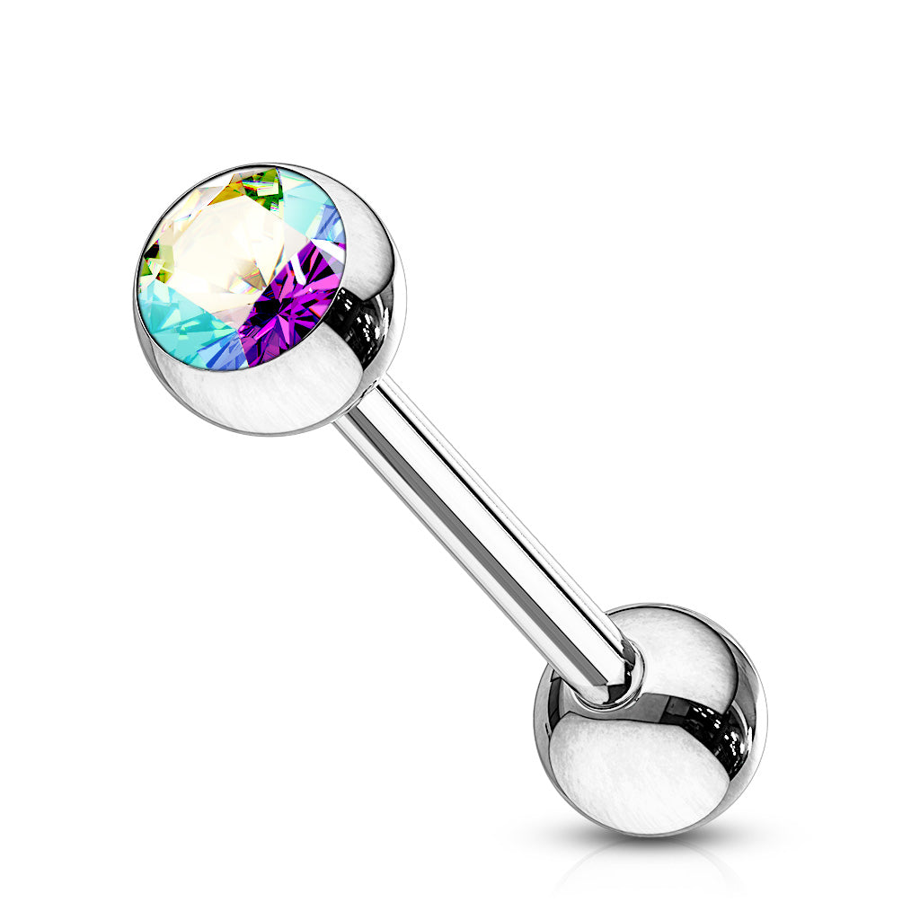 Implant Grade Titanium Internally Threaded Nipple Barbell With Pressed Fit CZ Set Ball Ends Nipple Barbell Skin Metals