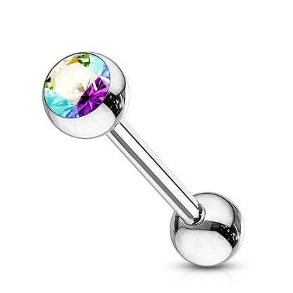 Implant Grade Titanium Internally Threaded Nipple Barbell With Pressed Fit CZ Set Ball Ends Nipple Barbell Skin Metals