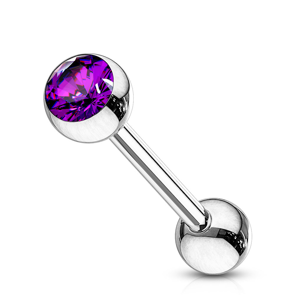 Implant Grade Titanium Internally Threaded Nipple Barbell With Pressed Fit CZ Set Ball Ends Nipple Barbell Skin Metals