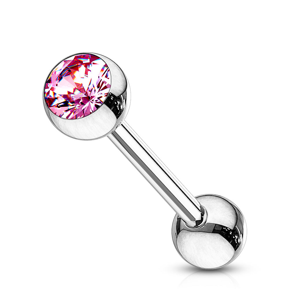 Implant Grade Titanium Internally Threaded Nipple Barbell With Pressed Fit CZ Set Ball Ends Nipple Barbell Skin Metals