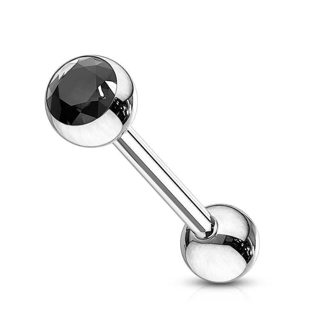 Implant Grade Titanium Internally Threaded Nipple Barbell With Pressed Fit CZ Set Ball Ends Nipple Barbell Skin Metals