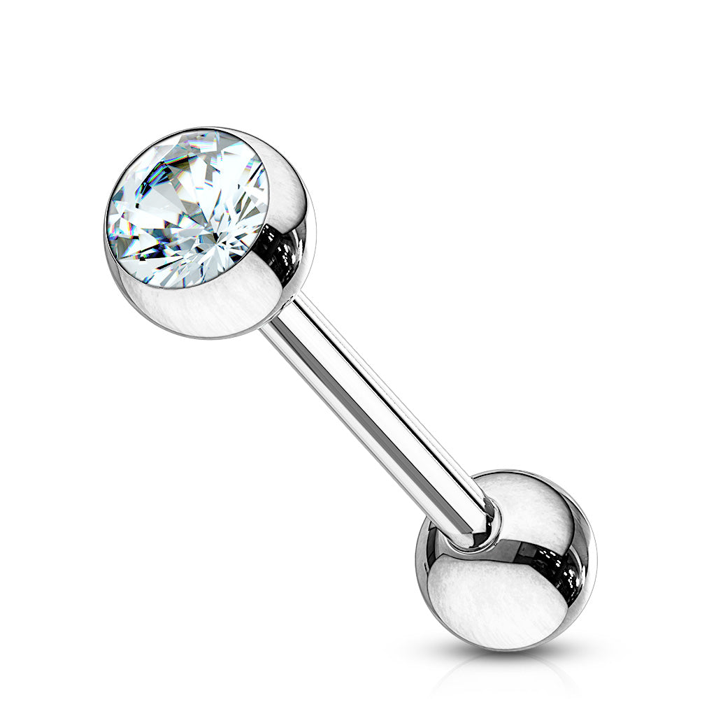 Implant Grade Titanium Internally Threaded Nipple Barbell With Pressed Fit CZ Set Ball Ends Nipple Barbell Skin Metals