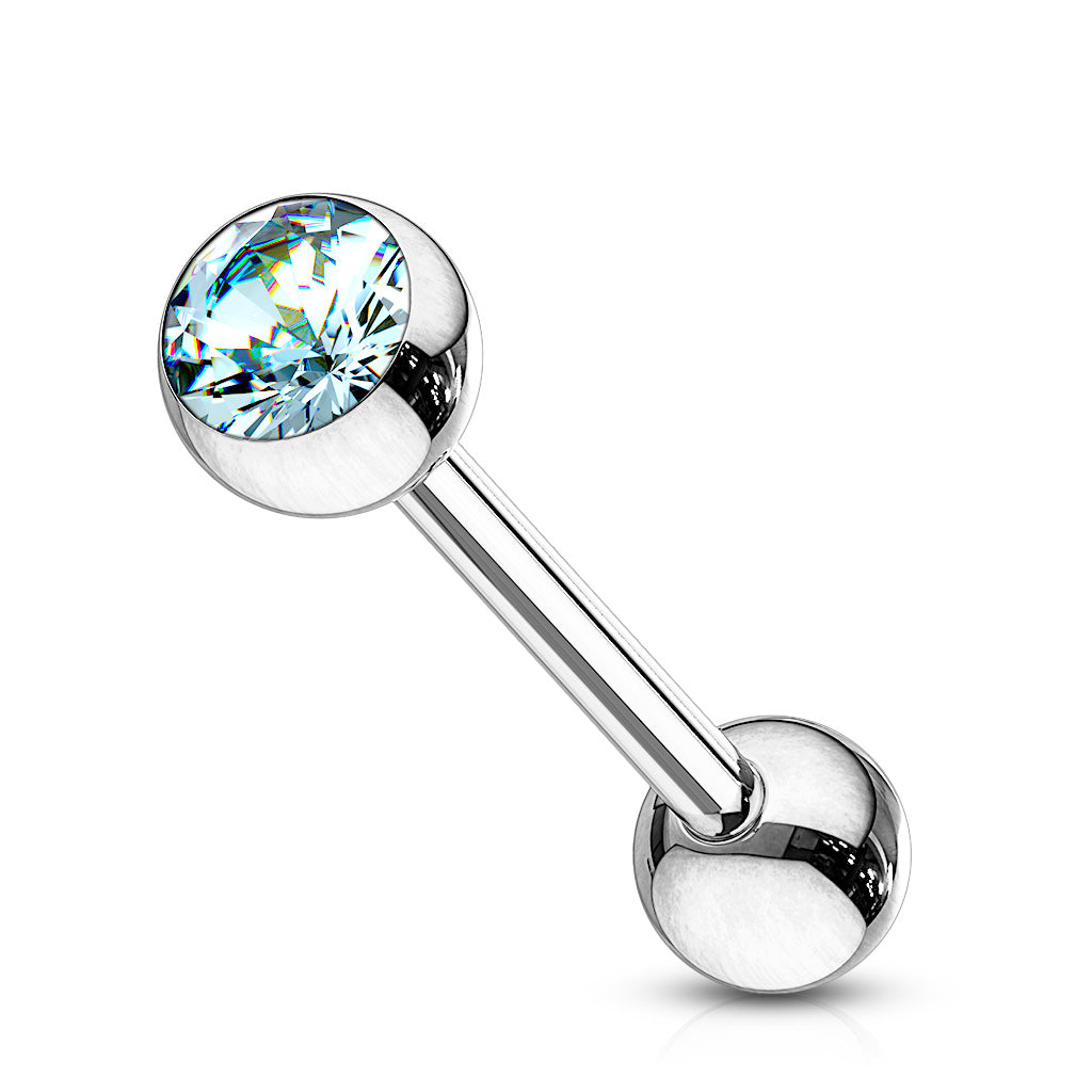Implant Grade Titanium Internally Threaded Nipple Barbell With Pressed Fit CZ Set Ball Ends Nipple Barbell Skin Metals