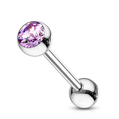 Implant Grade Titanium Internally Threaded Nipple Barbell With Pressed Fit CZ Set Ball Ends Nipple Barbell Skin Metals