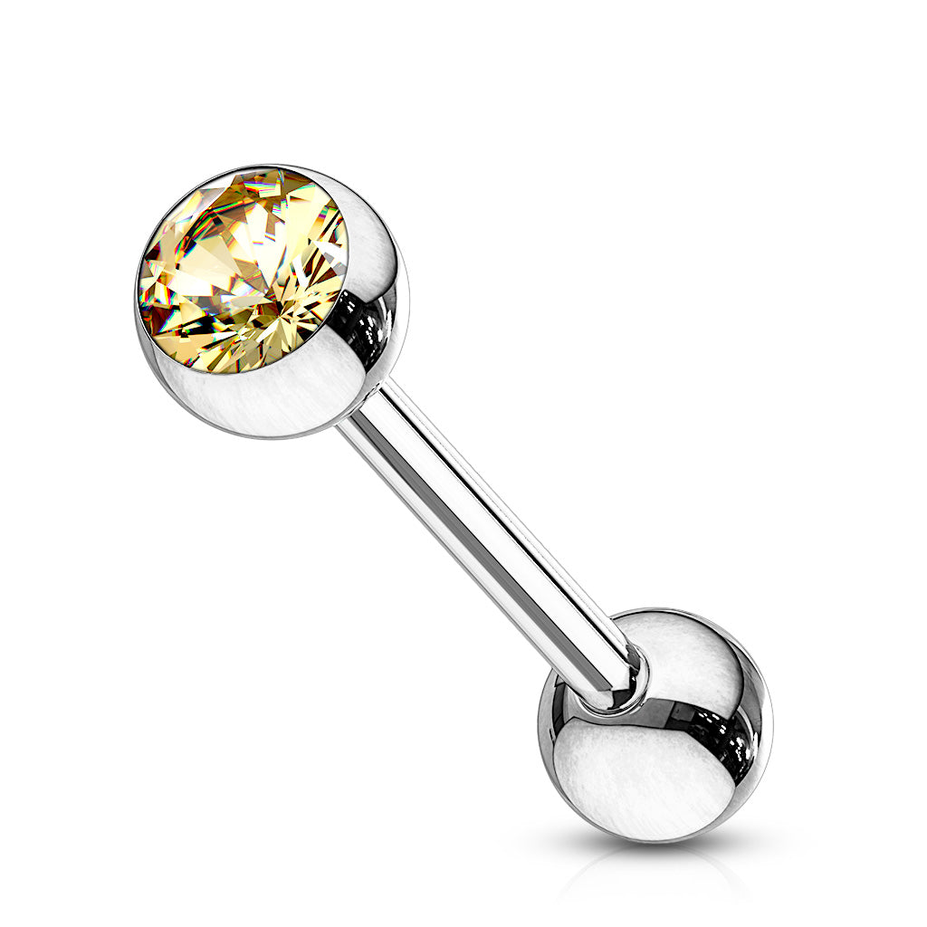 Implant Grade Titanium Internally Threaded Nipple Barbell With Pressed Fit CZ Set Ball Ends Nipple Barbell Skin Metals