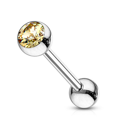 Implant Grade Titanium Internally Threaded Nipple Barbell With Pressed Fit CZ Set Ball Ends Nipple Barbell Skin Metals