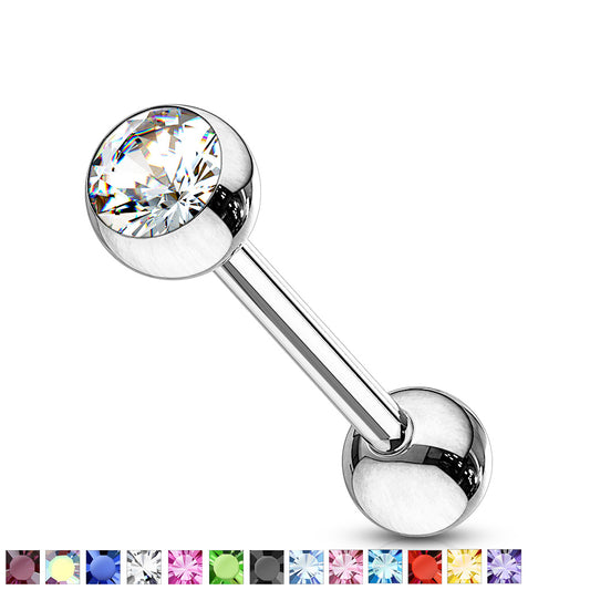 Implant Grade Titanium Internally Threaded Nipple Barbell With Pressed Fit CZ Set Ball Ends Nipple Barbell Skin Metals
