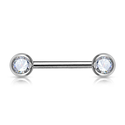 Double Front Facing Gem 316L Surgical Steel Barbell/Nipple Bar Barbell Skin Metals