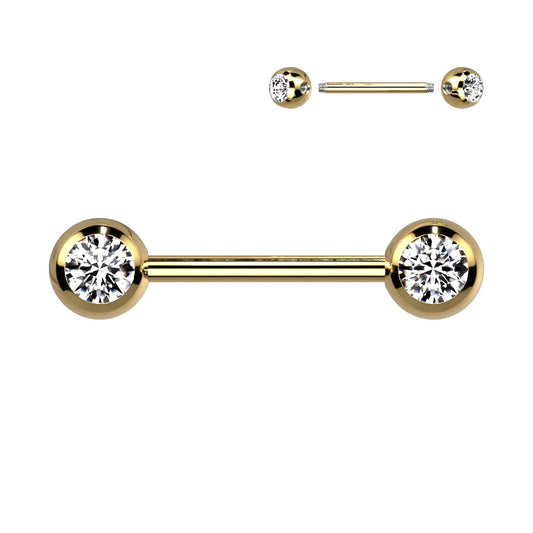 Double CZ Titanium IP Over 316L Stainless Steel Nipple Bar Nipple Barbell Skin Metals