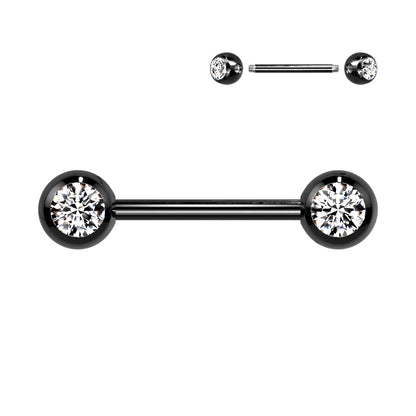 Double CZ Titanium IP Over 316L Stainless Steel Nipple Bar Nipple Barbell Skin Metals