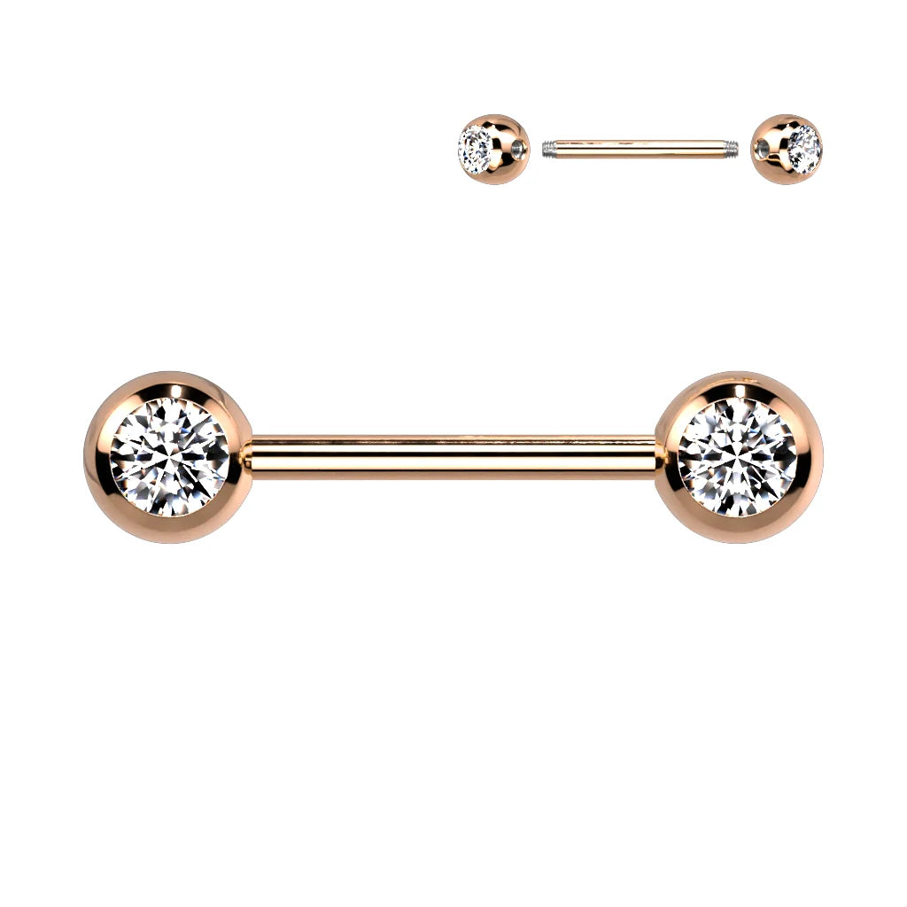 Double CZ Titanium IP Over 316L Stainless Steel Nipple Bar Nipple Barbell Skin Metals