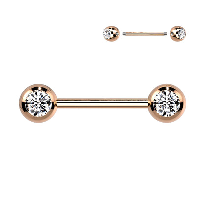 Double CZ Titanium IP Over 316L Stainless Steel Nipple Bar Nipple Barbell Skin Metals