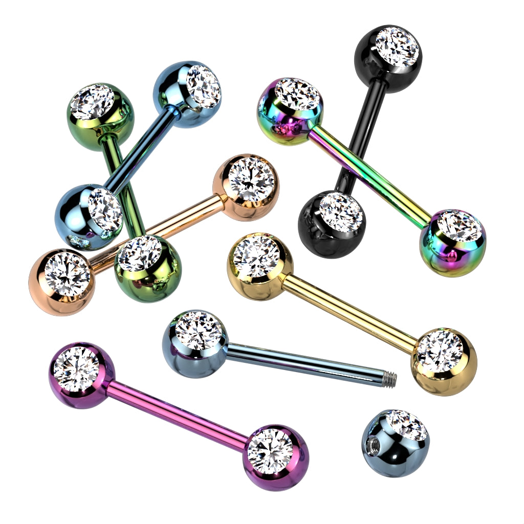 Double CZ Titanium IP Over 316L Stainless Steel Nipple Bar Nipple Barbell Skin Metals