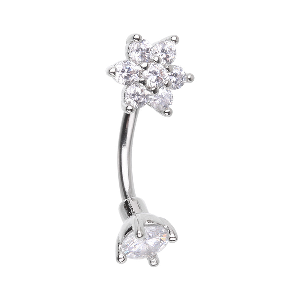 CZ Flower Gem Prong Curved Barbell Eyebrow Ring Eyebrow Ring Impulse Piercings