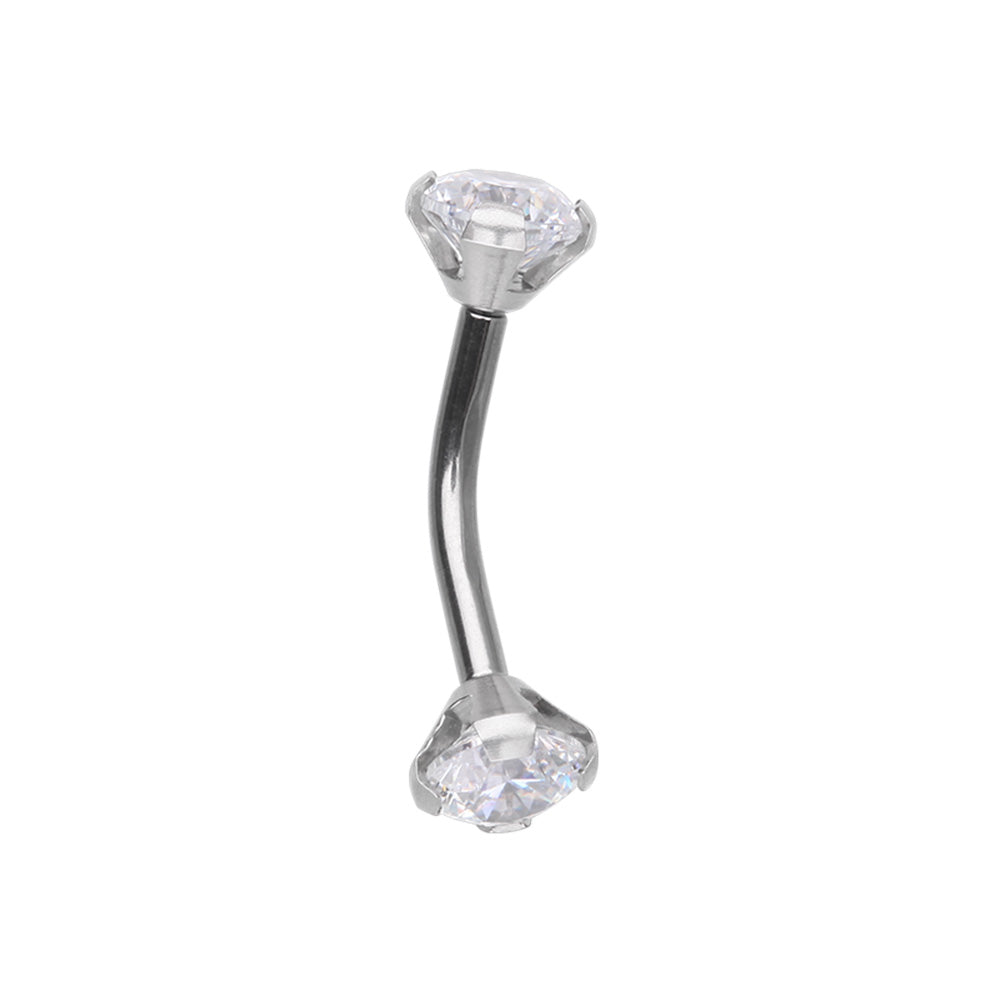 Cubic CZ Gem Internally Threaded Prong Curved Barbell Eyebrow Ring Eyebrow Ring Impulse Piercings 16 GA Length: 8mm Clear