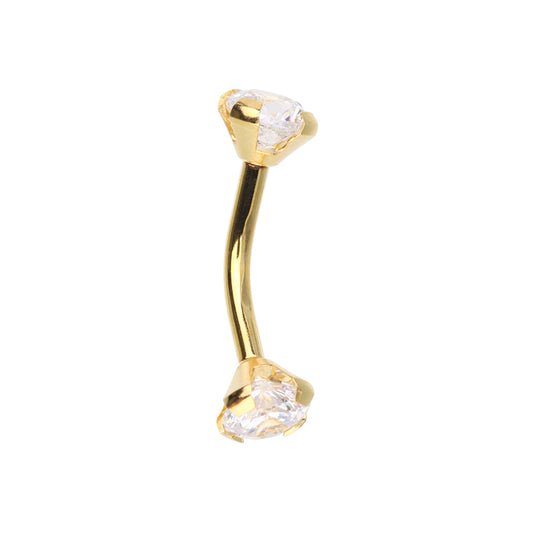 Cubic Golden CZ Gem Internally Threaded Prong Curved Barbell Eyebrow Ring Eyebrow Ring Impulse Piercings 16 GA Length: 8mm Clear