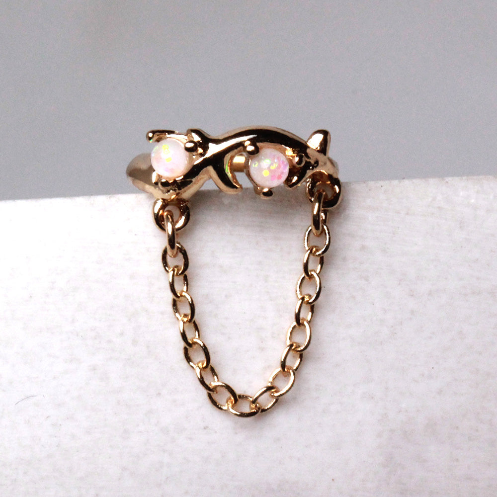 Gold Plated Synthetic Opal Vine with Chain Clicker Ring Cartilage Earring Skin Metals