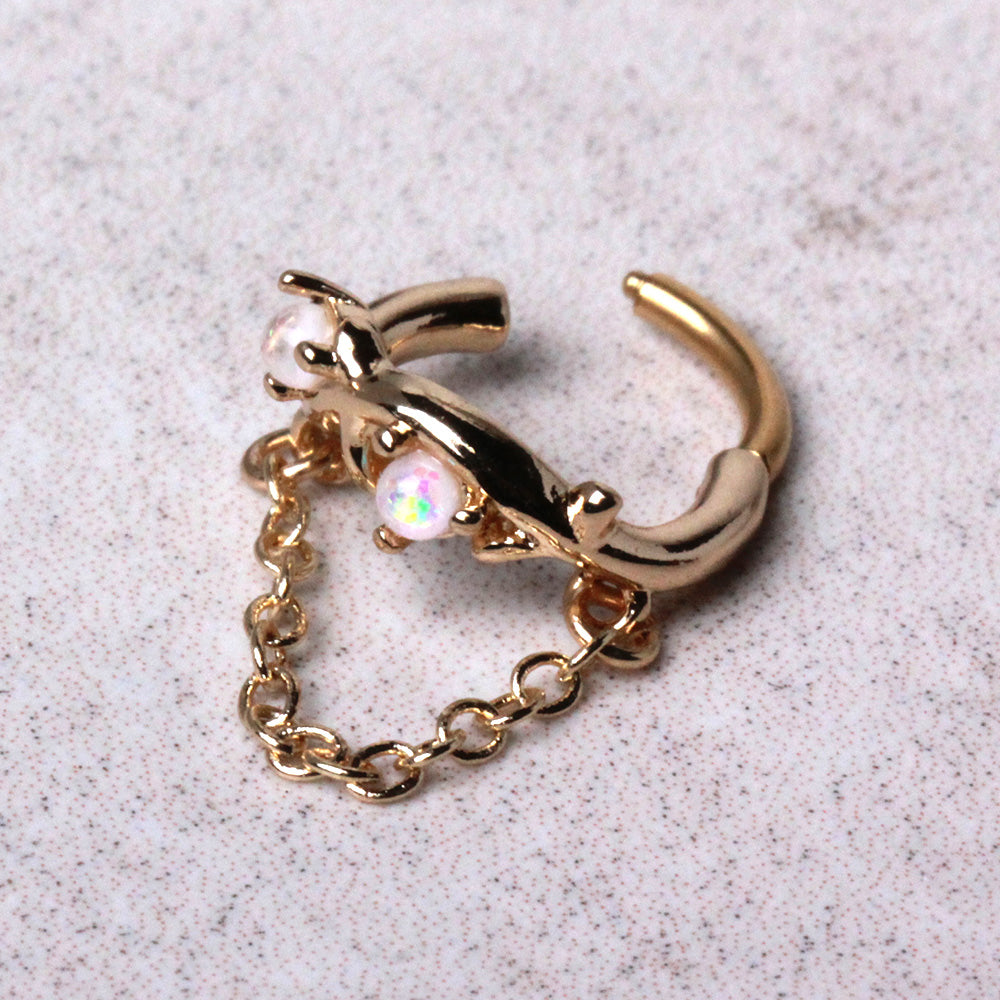 Gold Plated Synthetic Opal Vine with Chain Clicker Ring Cartilage Earring Skin Metals
