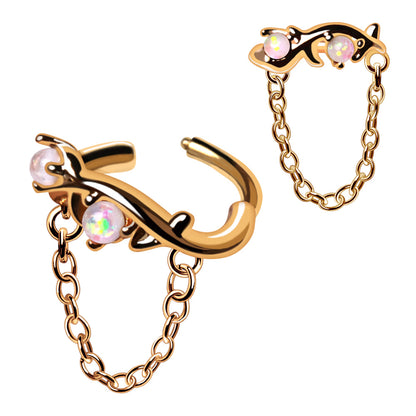 Gold Plated Synthetic Opal Vine with Chain Clicker Ring Cartilage Earring Skin Metals