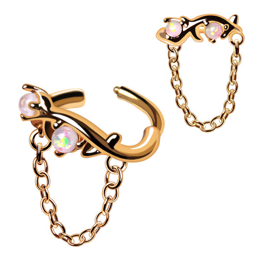 Gold Plated Synthetic Opal Vine with Chain Clicker Ring Cartilage Earring Skin Metals