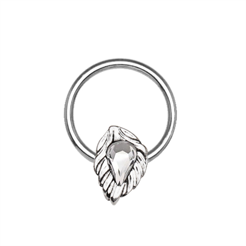 316L Stainless Steel Jeweled Leaf Captive Bead Ring / Septum Ring