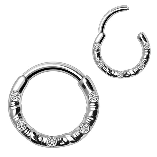 316L Stainless Steel Rope Design Multi-Jeweled Clicker Ring Cartilage Earring Skin Metals