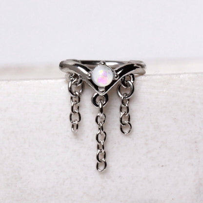 316L Stainless Steel Synthetic Opal Tiara with Chains Clicker Ring Cartilage Earring Skin Metals