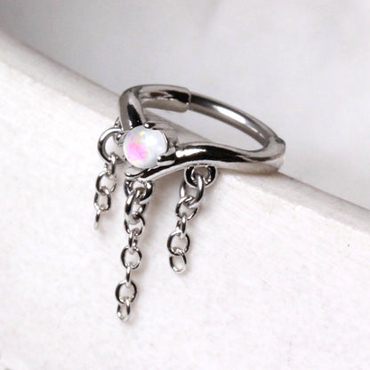 316L Stainless Steel Synthetic Opal Tiara with Chains Clicker Ring Cartilage Earring Skin Metals