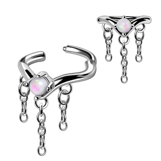 316L Stainless Steel Synthetic Opal Tiara with Chains Clicker Ring Cartilage Earring Skin Metals