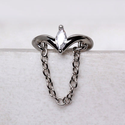 316L Stainless Steel Jeweled Tiara with Chain Clicker Ring Cartilage Earring Skin Metals